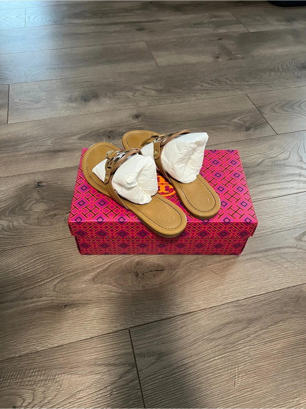 Tory Burch Miller Patent Calf Leather Logo Sandals